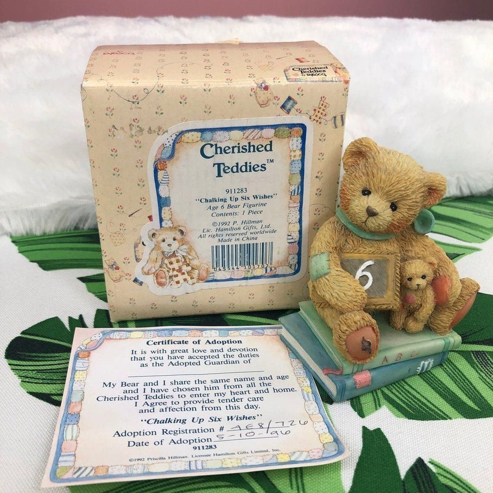 Cherished Teddies Chalking Up Six Wishes Bear with Box & Papers - 6th Birthday